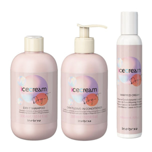 INEBRYA Kit Ice Cream Dry-T Shampoo 300ml + Conditioner 300ml +  Whipped Cream 200ml