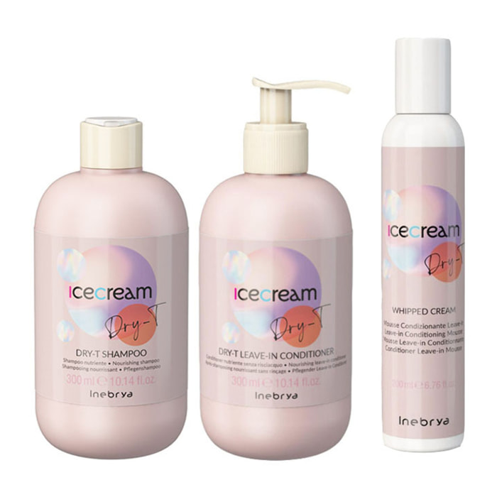 INEBRYA Kit Ice Cream Dry-T Shampoo 300ml + Conditioner 300ml +  Whipped Cream 200ml