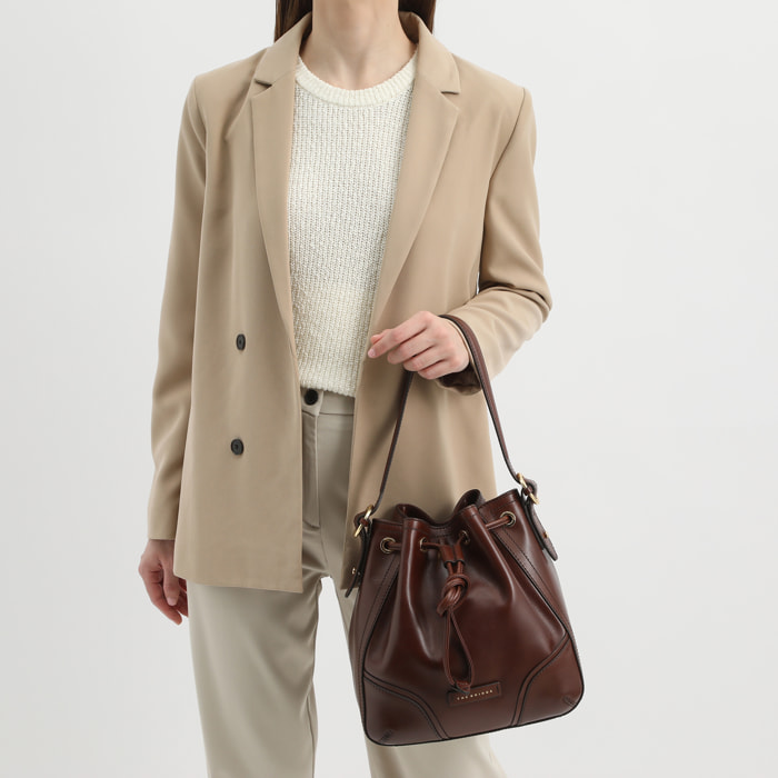 Borsa secchiello Matilde - 100% pelle - marrone