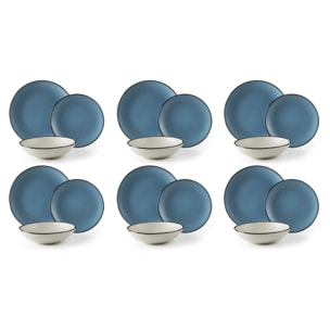 Service 18 assiettes Excelsa Blue Moon, stoneware, bleu