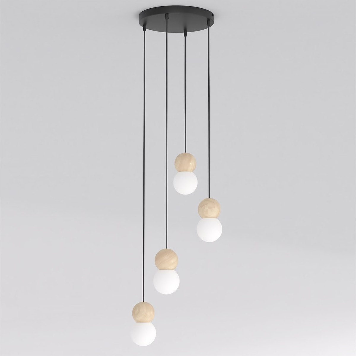 Lampada a sospensione LOOP in acciaio nero e legno naturale