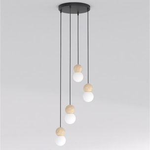 Lampada a sospensione LOOP in acciaio nero e legno naturale