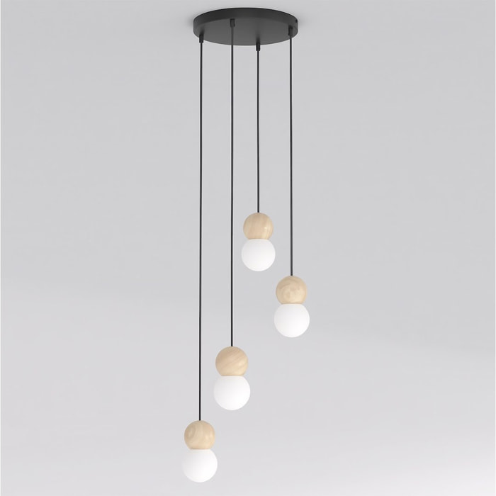 Lampada a sospensione LOOP in acciaio nero e legno naturale