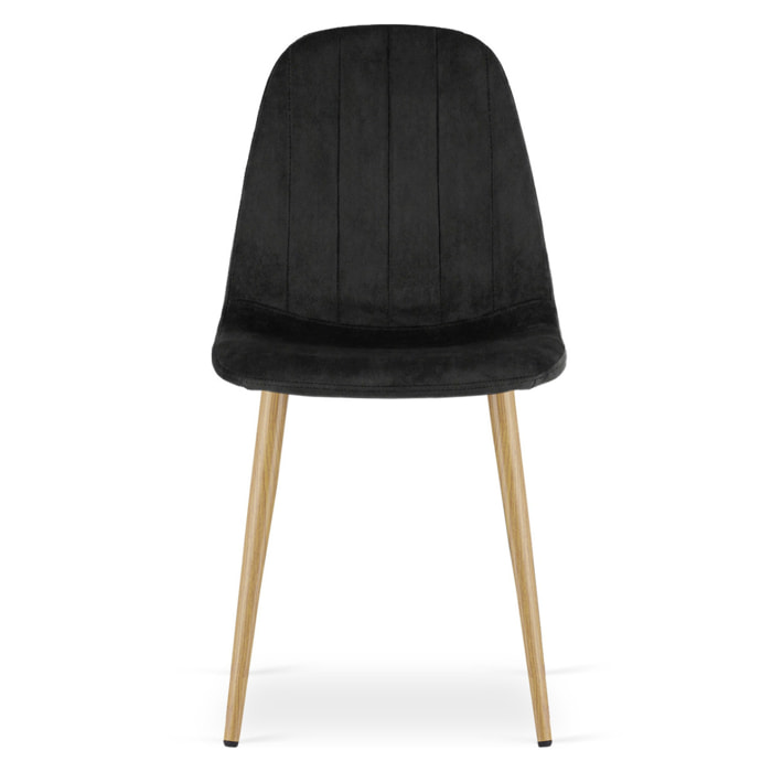Sedia Padva in velluto nero con gambe effetto rovere