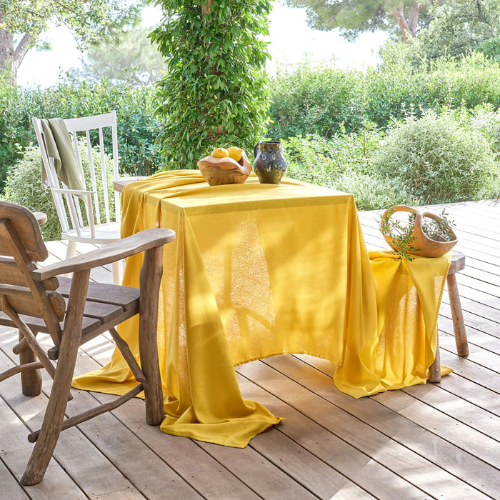 Nappe pur coton motif jacquard jaune Paradia curry