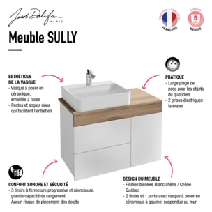 Meuble vasque à poser à gauche 83 cm Sully blanc et chêne