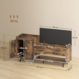 Banco Zapatero, Banco Recibidor Industrial, con Asiento Acolchado, Compartimento Oculto, Estantes, Puertas, Estante Abierto para 3 Pares de Zapatos, para Entrada, 127x35x59 cm, Marrón Rústico