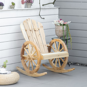 Fauteuil de jardin à bascule Adirondack style rustique chic accoudoirs roues charette bois pré-huilé