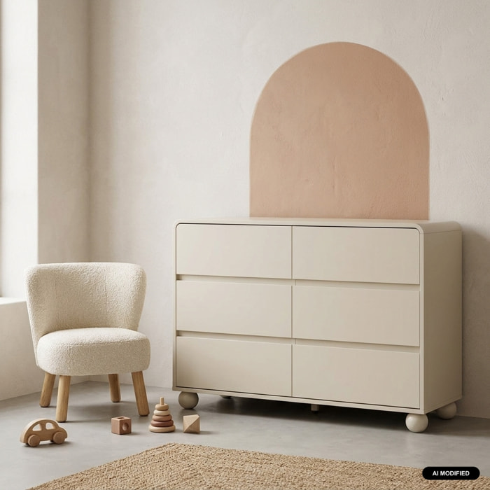 Commode enfant décor bois laqué 6 tiroirs NOUSHKA