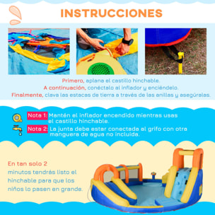 Castillo Hinchable Grande con Tobogán Castillo de Rebote para Niños de 3-8 Años con Cesta de Baloncesto Piscina Inflador de 750W y Bolsa de Transporte 435x435x200 cm Multicolor