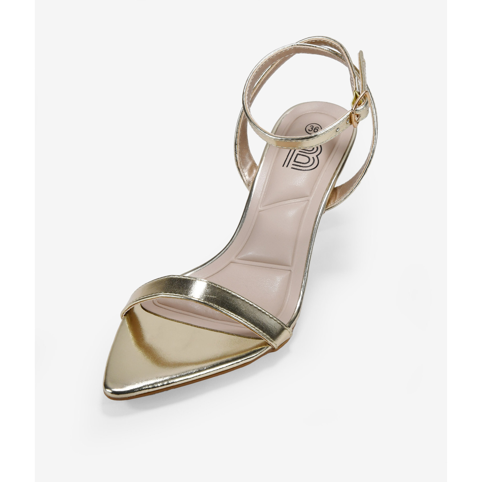 Sandalias de tacón kitten doradas con punta fina