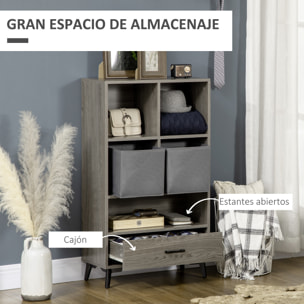 HOMCOM Librería para Libros Armario de Entrada con 2 Cajones de Tela Extraíbles y 5 Compartimientos de Almacenaje Armario de Salón para Oficina Dormitorio Estilo Moderno 60x28,5x105 cm Gris