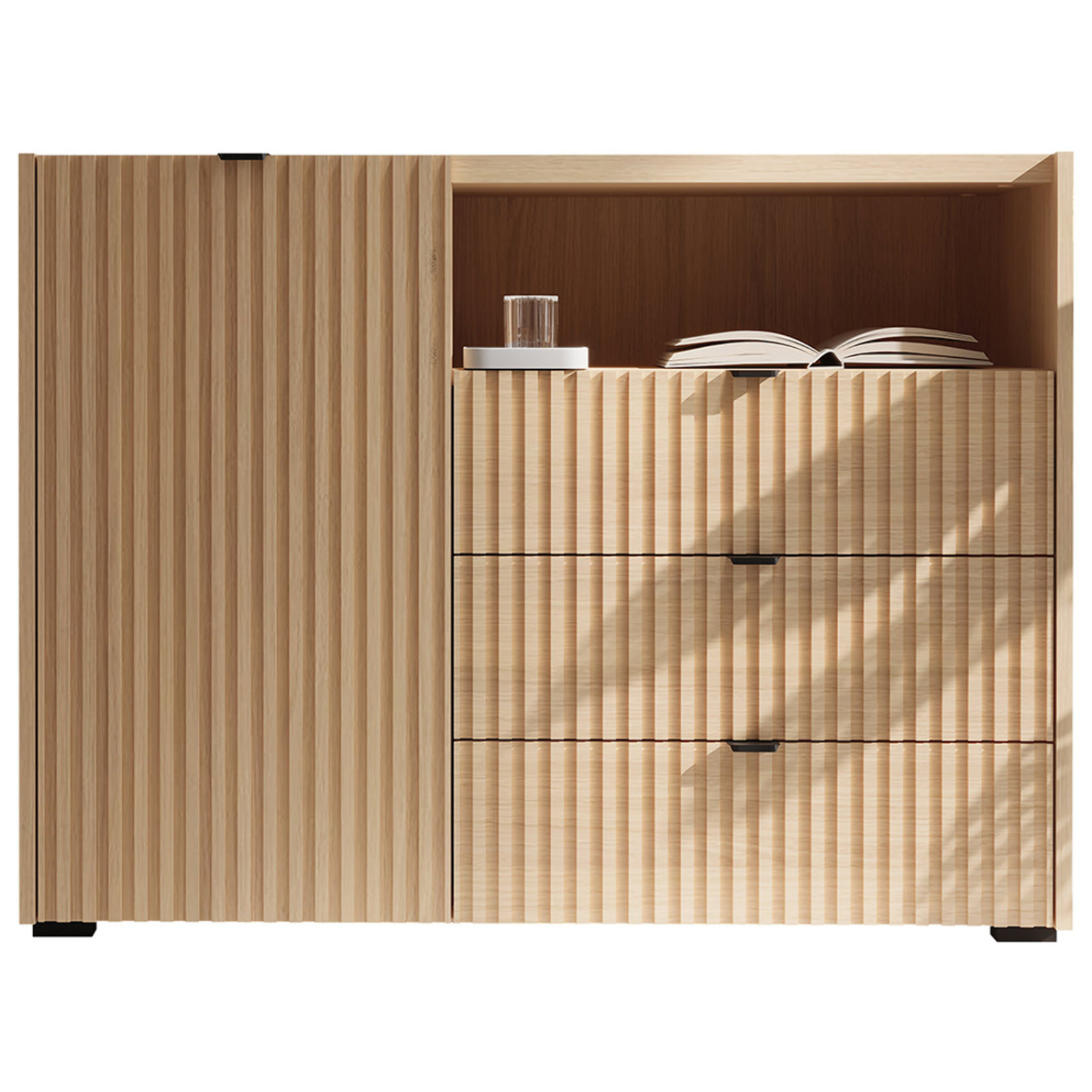 Judy - buffet bas 106 cm - 1 porte, 3 tiroirs et 1 niche - Bois