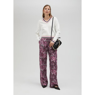 Pantalone a gamba dritta rosa animalier