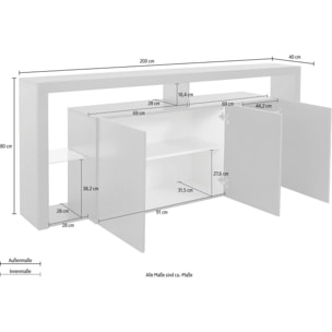 Credenza Ddariv, Buffet da soggiorno a 3 ante, Madia da salotto, Credenza moderna, 100% Made in Italy, 200x40h80 cm, Antracite