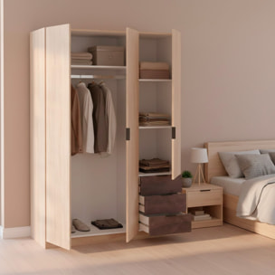 Armadio Guardaroba 3 Ante 3 Cassetti E 4 Ripiani Con Appendiabiti Per Camera Da Letto Moderna Urban Design 180 x 121 x 52 Cm Colore Rovere E Ruggine
