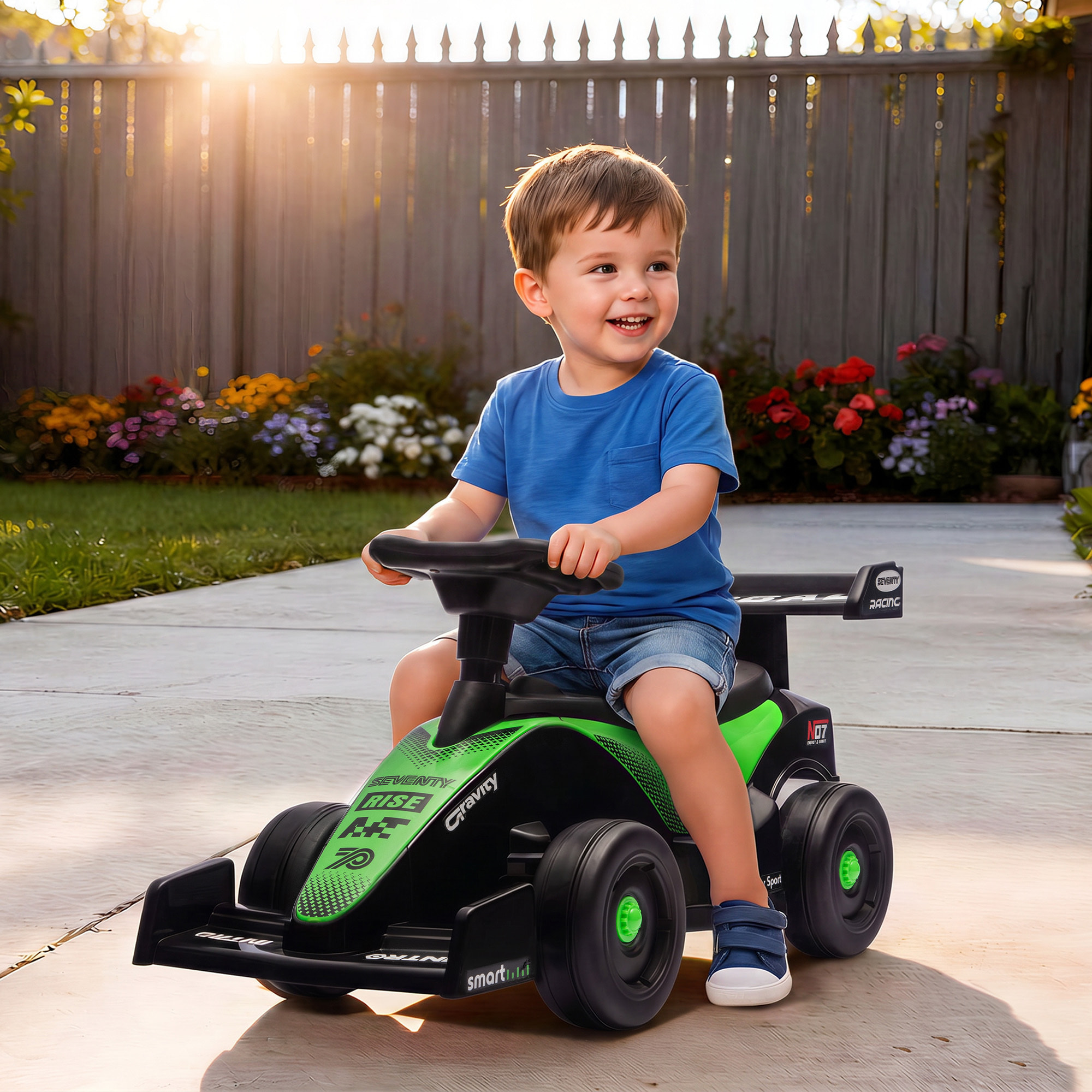Porteur enfant Formule 1 butée anti-bascule coffre effets sonores noir vert