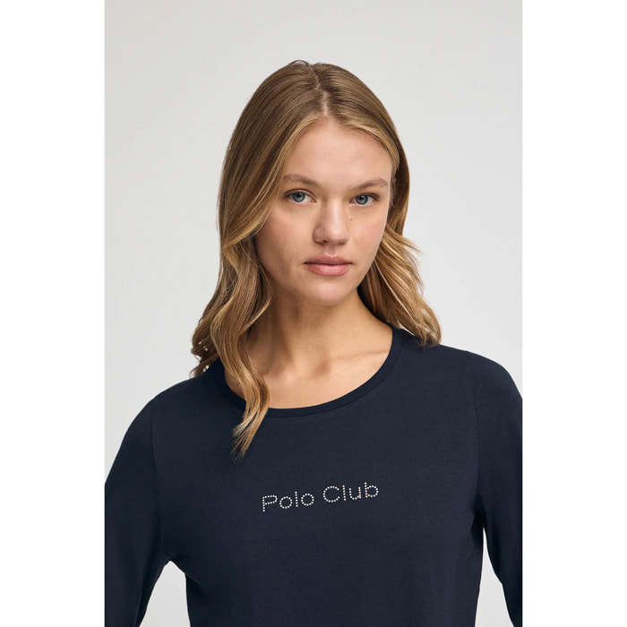 Camiseta azul marino de manga larga con brillantes Polo Club
