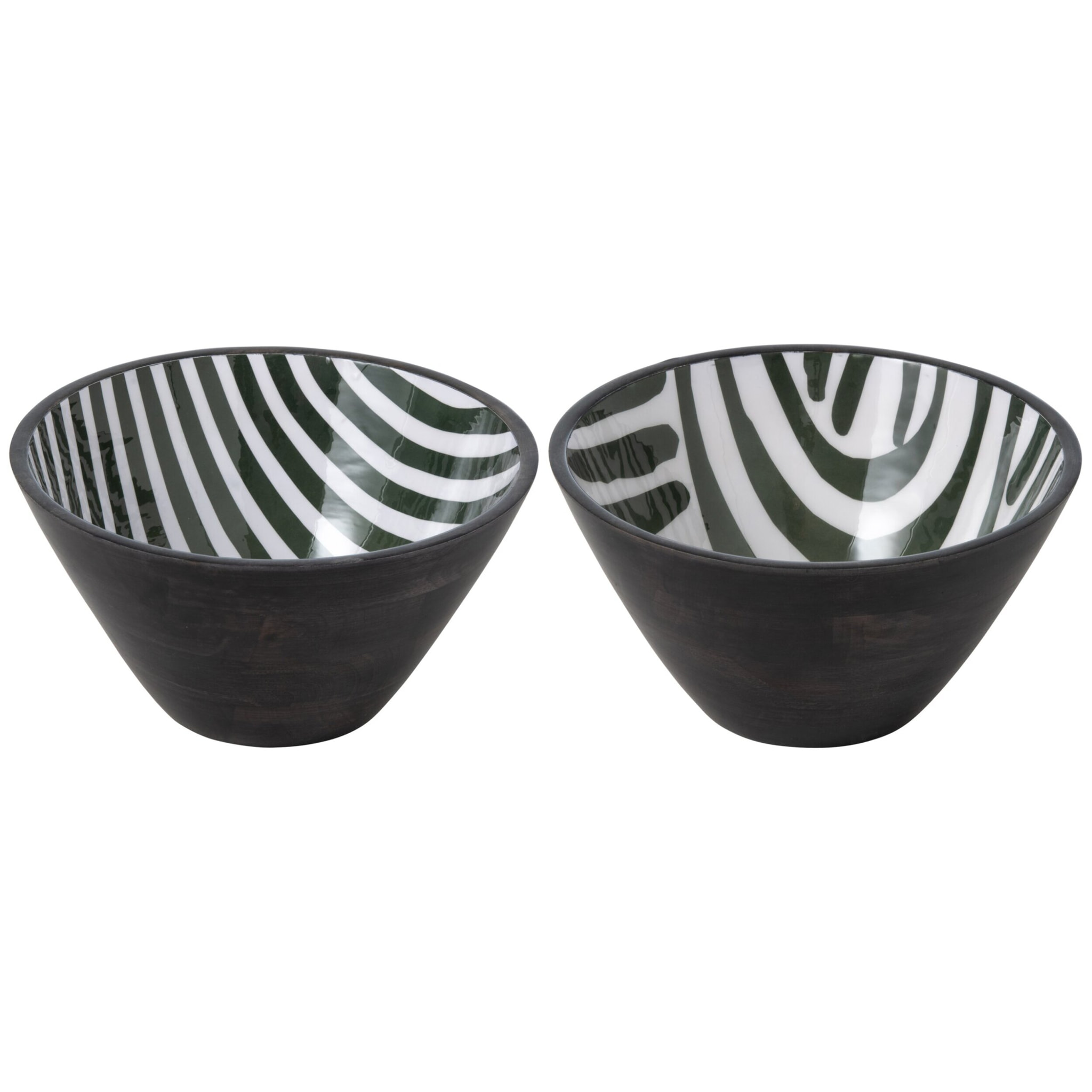 J-Line bols - bois de manguier - vert olive/marron foncé - large - assortiment de 2