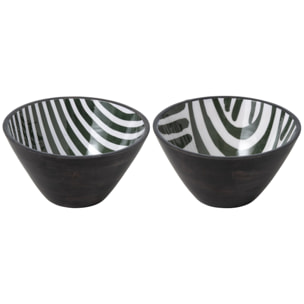 J-Line bols - bois de manguier - vert olive/marron foncé - large - assortiment de 2