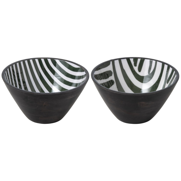 J-Line bols - bois de manguier - vert olive/marron foncé - large - assortiment de 2