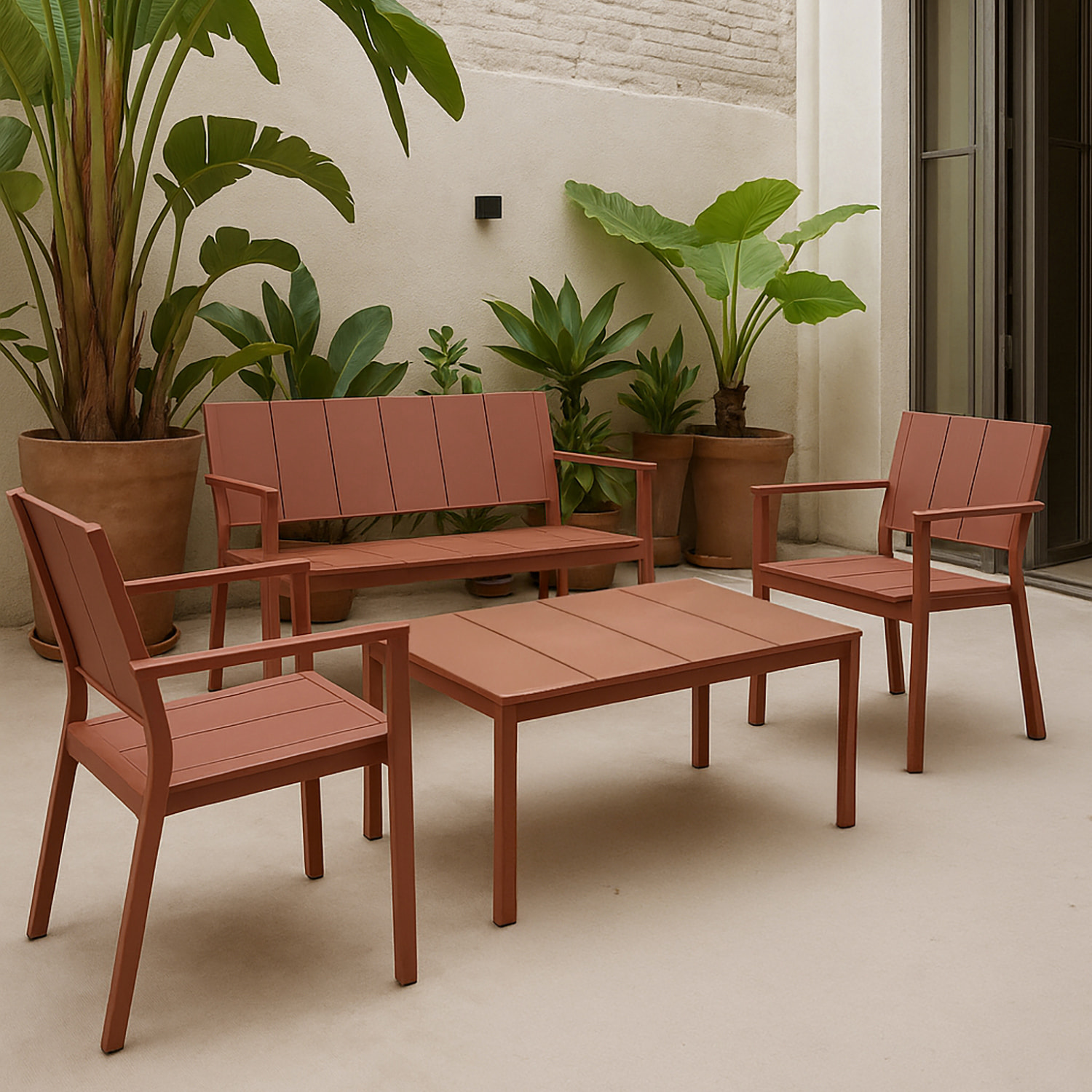 Salon de jardin 4 places en polypropylène brique PATIO