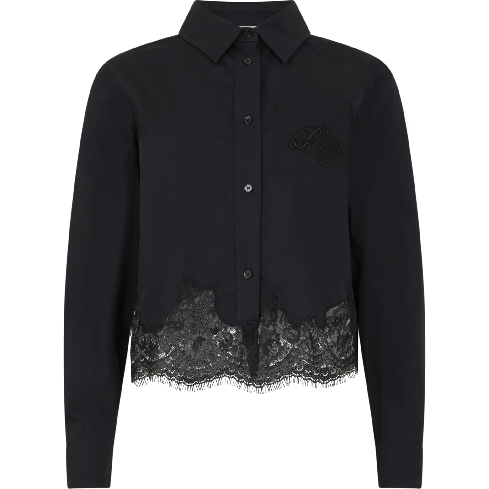 PHILIPP PLEIN Popeline Cropped Shirt Lace