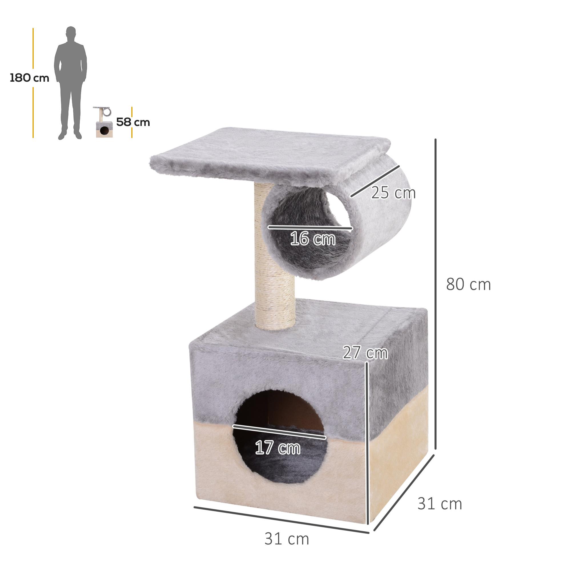 Rascador Árbol para Gatos de Felpa 31x31x58cm Gris y Crema