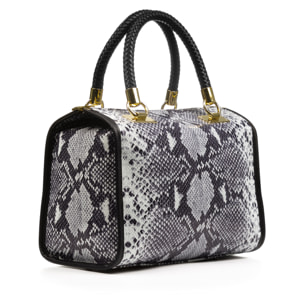 FIRENZE ARTEGIANI Catena Borsa Tote da Donna. Vera Pelle Scamosciata Pitone Made in Italy 31x16x26 Cm. Grigio