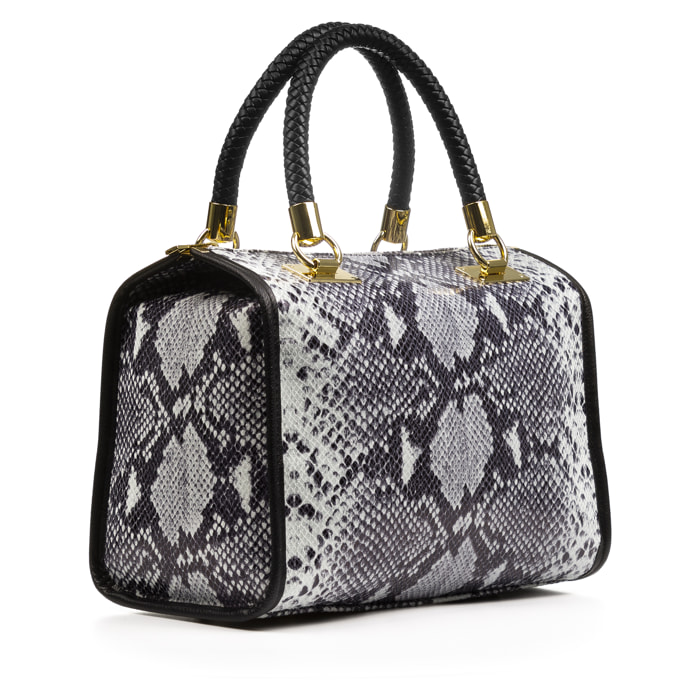 FIRENZE ARTEGIANI Catena Borsa Tote da Donna. Vera Pelle Scamosciata Pitone Made in Italy 31x16x26 Cm. Grigio