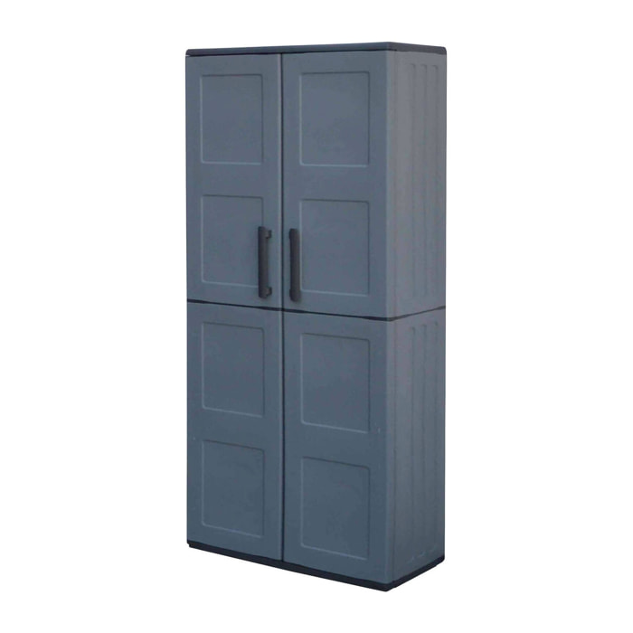Armadio da esterno Akina, Mobile da balcone, Armadio multiuso con ripiani, 100% Made in Italy, 68x37h163 cm, Grigio e Nero, Finitura quadri