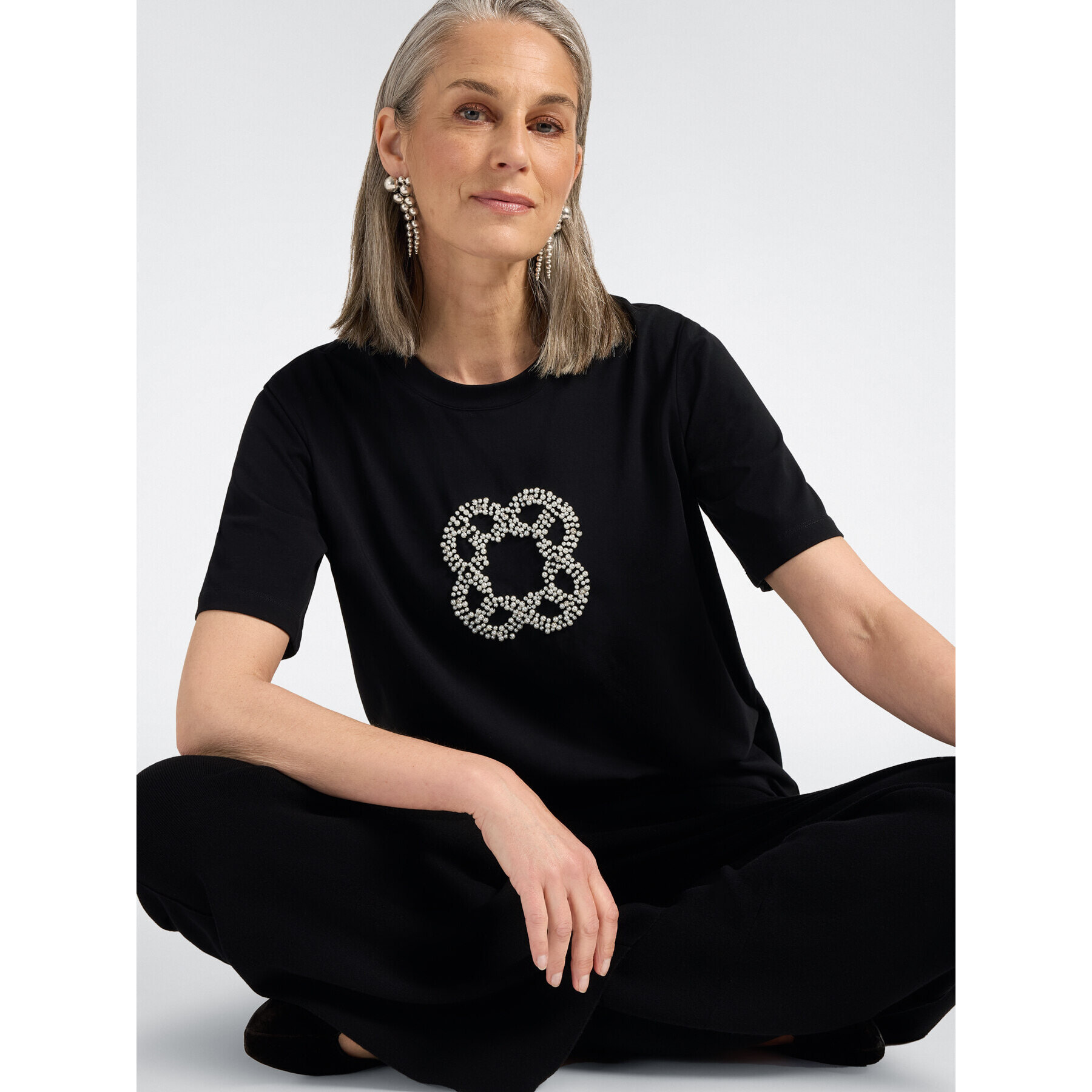Elena Mirò - T-shirt in cotone con ricamo Monogram - Nero