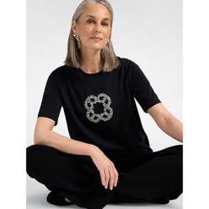 Elena Mirò - T-shirt in cotone con ricamo Monogram - Nero