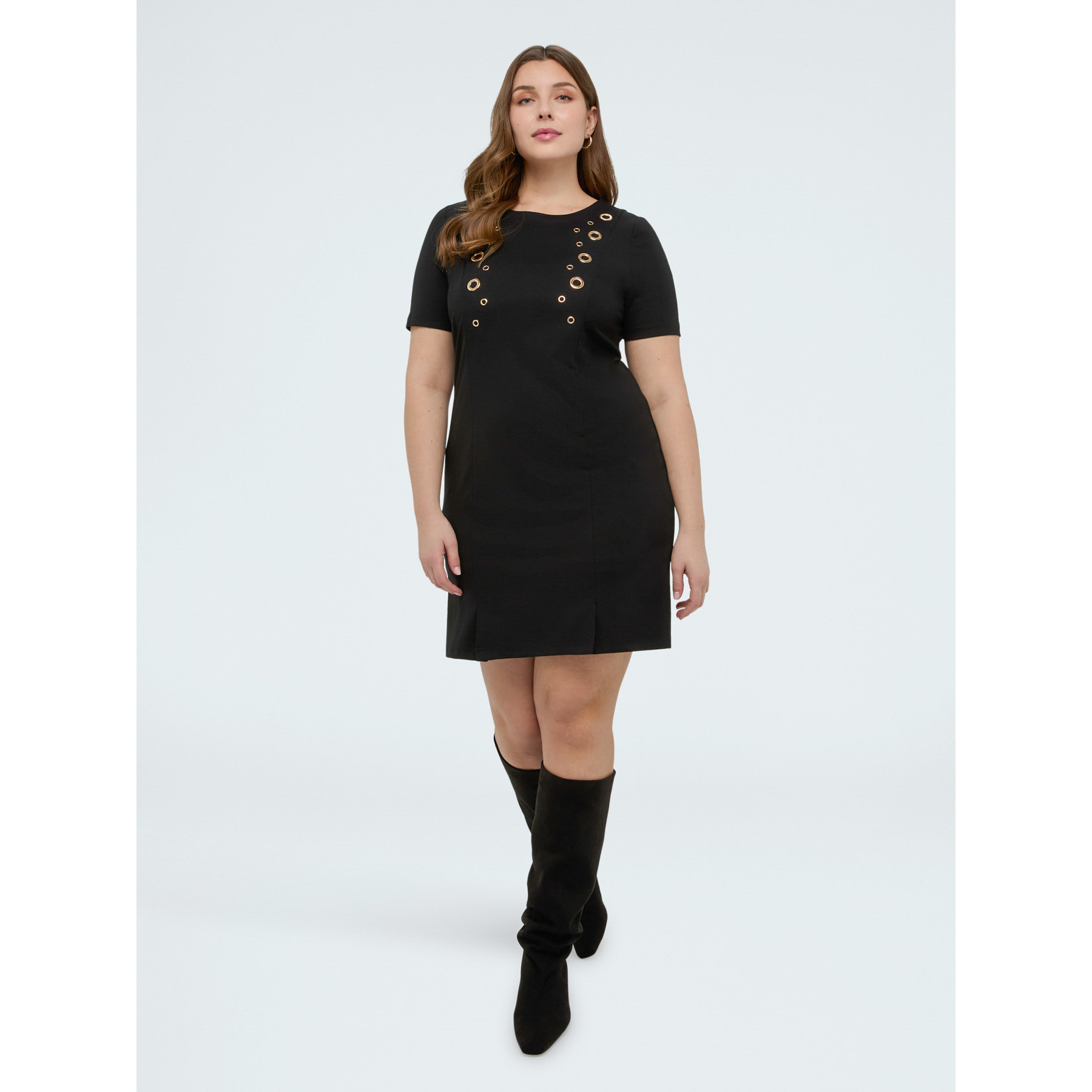 Fiorella Rubino - Vestido en Punto Milano con ojales - Negro