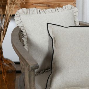 Coussin à volants en coton et lin - Ficelle