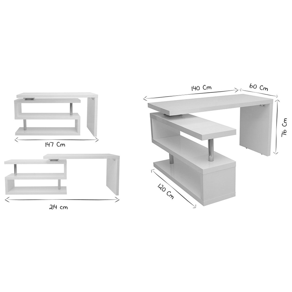Bureau modulable design en bois clair chêne L140-214 cm MAX