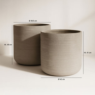 Set de 2 pots ronds en terre d'argile taupe 38/45cm