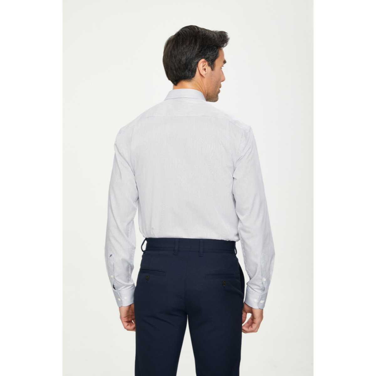 Camicia Uomo 1 Bottone Francese Satin Riga Stretta Bianco/Nero
