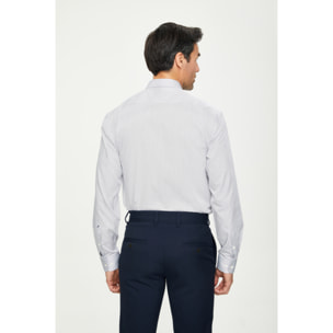 Camicia Uomo 1 Bottone Francese Satin Riga Stretta Bianco/Nero