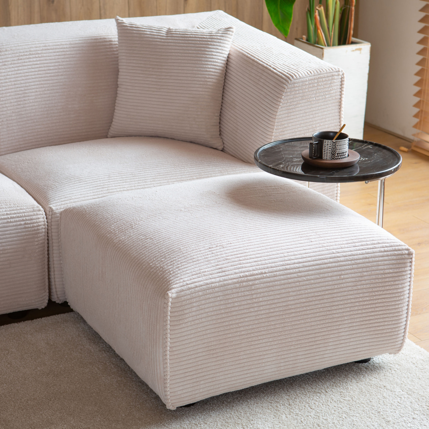 Canapé modulable 3 places + 1 pouf velours côtelé beige ROME