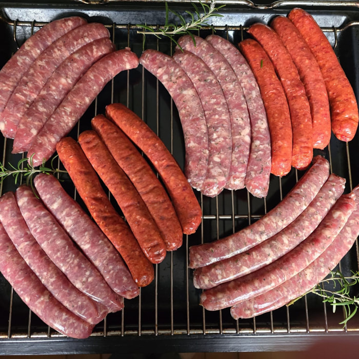 Assortiment Barbecue : 8 merguez, 8 chipolatas aux herbes et 8 chipolatas natures - Normandie - 1,2kg