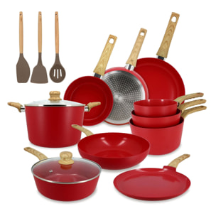 Batterie de cuisine 13 pièces revêtement en céramique magenta - tout feux COLORAMA