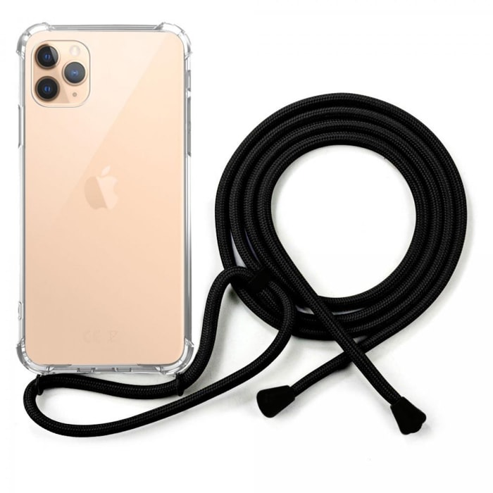 Coque iPhone 11 Pro anti-choc silicone avec cordon noir