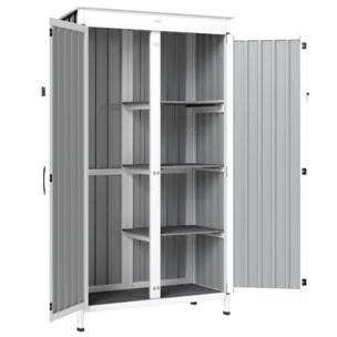 Armoire de jardin sur pieds 3 étagères bois tôle acier ondulé noir blanc