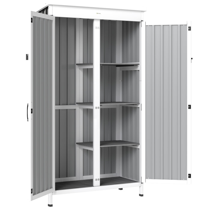 Armoire de jardin sur pieds 3 étagères bois tôle acier ondulé noir blanc