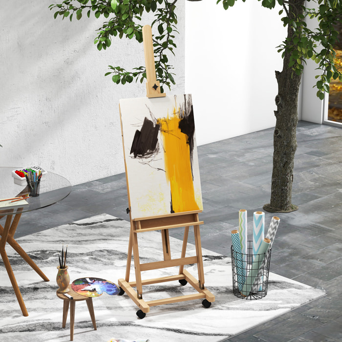 Caballete de Pintura Plegable, 238 cm, Caballete de Madera con Ruedas, Altura Ajustable, Bandeja, para Adultos, Artistas, Pintor, Estudiantes, Natural