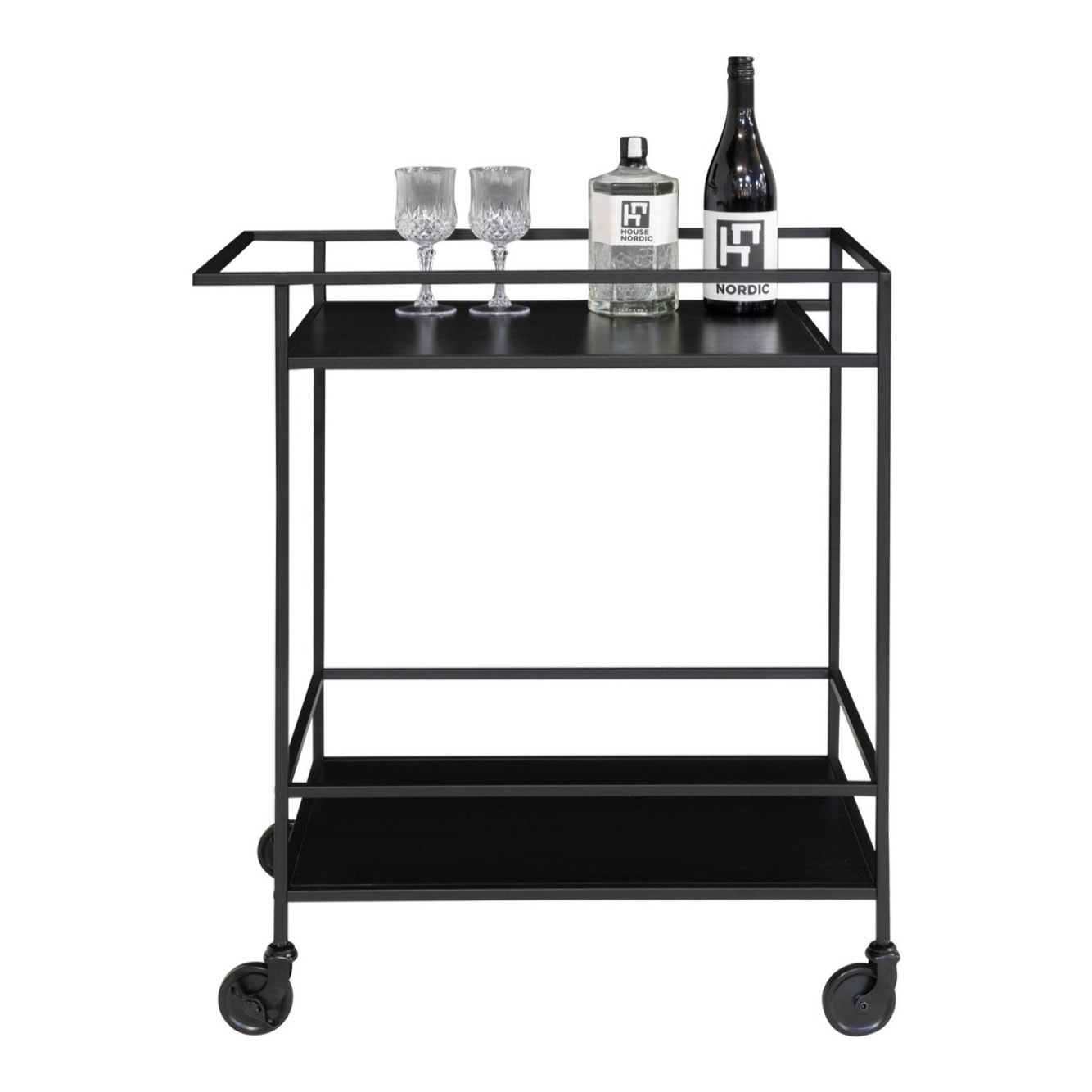Carrello bar Vita a 2 ripiani in nero con struttura in acciaio, 68×40×79 cm
