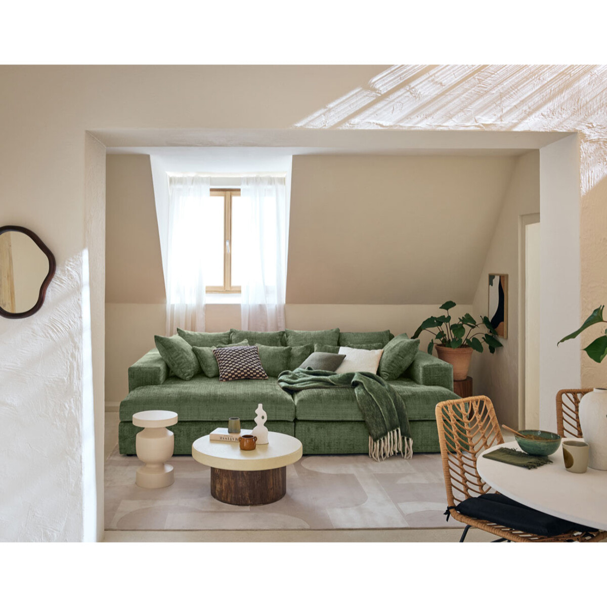 Collins - canapé droit 4 places avec double méridienne - assise profonde - en velours texturé - Vert