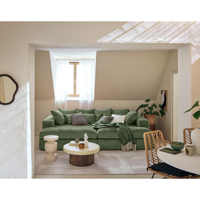 Collins - canapé droit 4 places avec double méridienne - assise profonde - en velours texturé - Vert