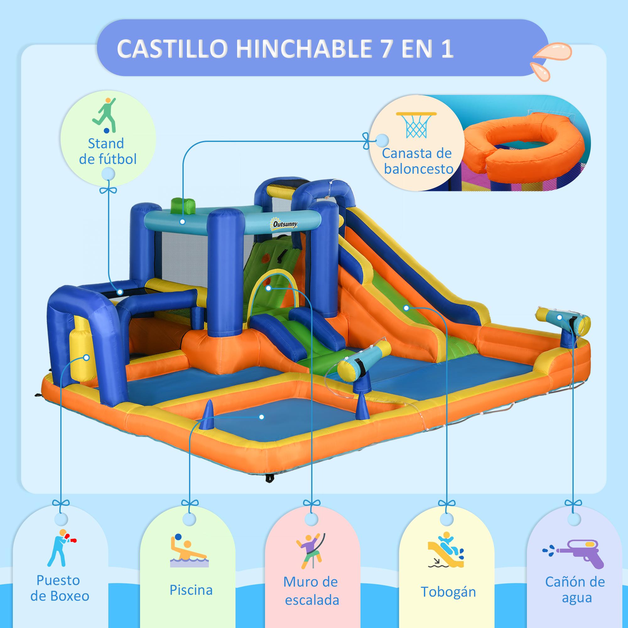 Outsunny Castillo Hinchable Infantil 7 en 1 Castillo Hinchable para Niños con Tobogán Piscina Muro de Escalada Inflador y Bolsa de Transporte 430x420x200 cm Multicolor